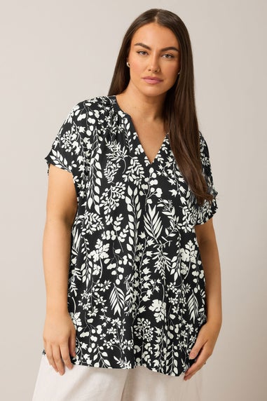 EVANS Curve Black & White Leaf Print Blouse