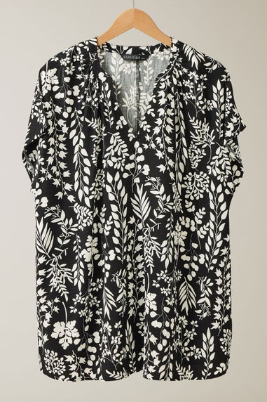 EVANS Curve Black & White Leaf Print Blouse