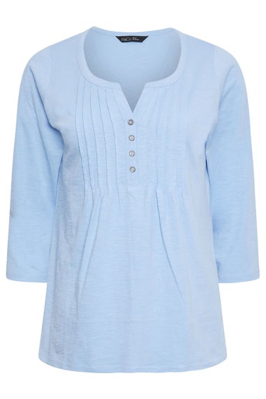 M&Co Light Blue Cotton Henley Top
