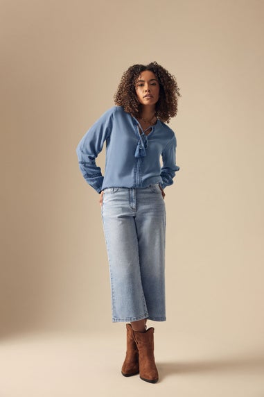 M&Co Blue Light Wash Wide Leg Cropped Jeans