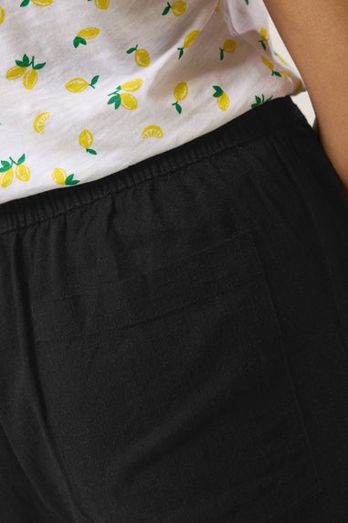 M&Co Black Drawstring Wide Leg Linen Trousers