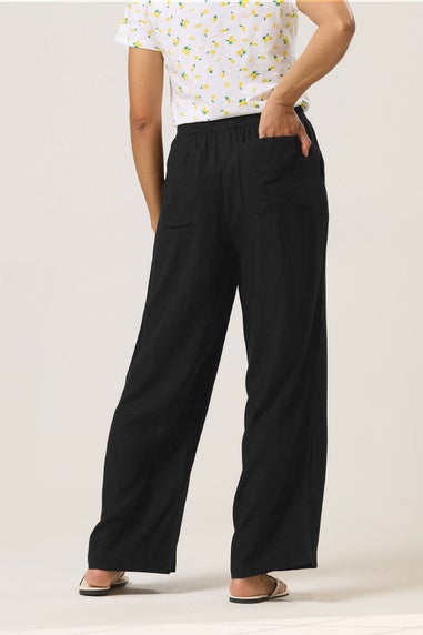 M&Co Black Drawstring Wide Leg Linen Trousers