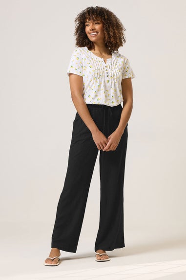 M&Co Black Drawstring Wide Leg Linen Trousers