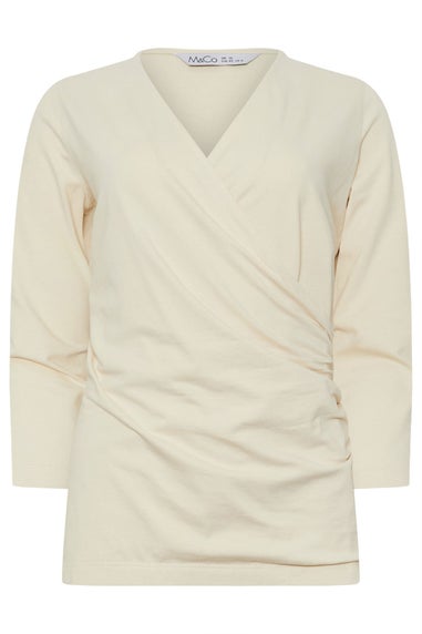 M&Co Cream 3/4 Sleeve Wrap Top