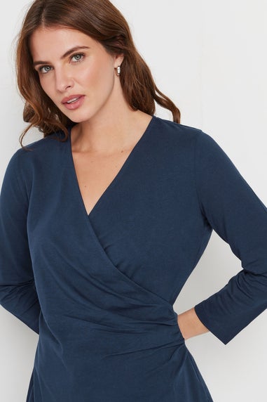 M&Co Navy Blue 3/4 Sleeve Wrap Top
