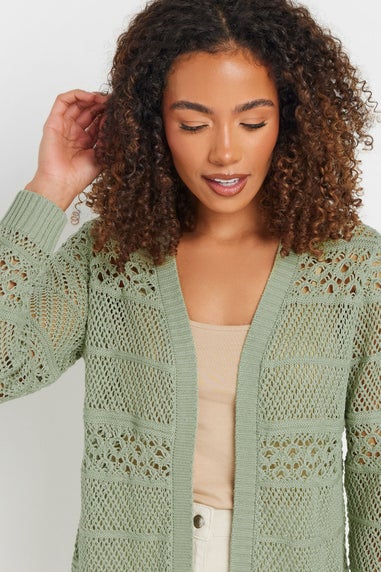 M&Co Sage Green Cotton Open Front Crochet Cardigan