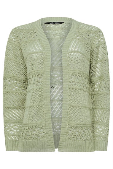 M&Co Sage Green Cotton Open Front Crochet Cardigan