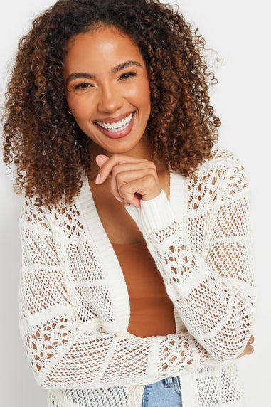 M&Co Cream Cotton Open Front Crochet Cardigan