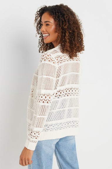 M&Co Cream Cotton Open Front Crochet Cardigan
