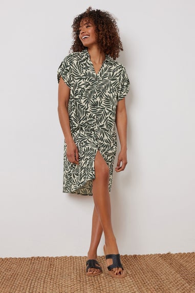 M&Co Stone Brown Leaf Print Relaxed Shirt Dress