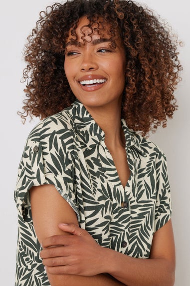 M&Co Stone Brown Leaf Print Relaxed Shirt Dress