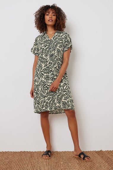 M&Co Stone Brown Leaf Print Relaxed Shirt Dress