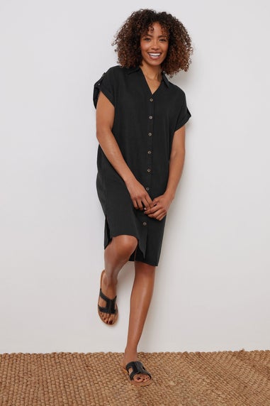 M&Co Black Relaxed Linen Shirt Dress
