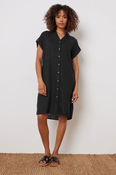 M&Co Black Relaxed Linen Shirt Dress