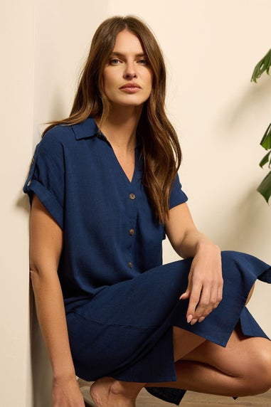 M&Co Navy Blue Relaxed Linen Shirt Dress