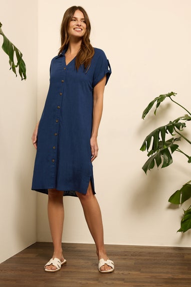 M&Co Navy Blue Relaxed Linen Shirt Dress
