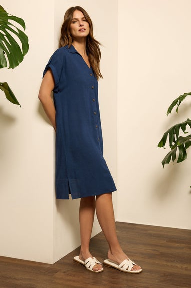 M&Co Navy Blue Relaxed Linen Shirt Dress