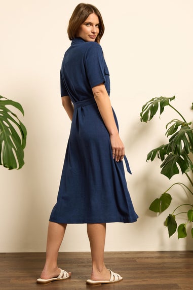 M&Co Navy Blue Linen Shirt Dress