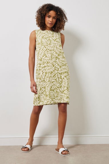 M&Co Green Leaf Print Linen Shift Dress