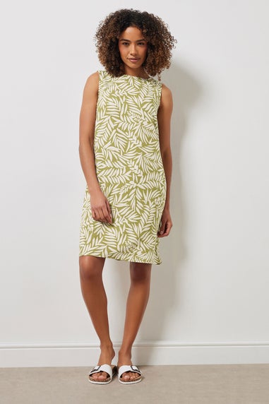 M&Co Green Leaf Print Linen Shift Dress