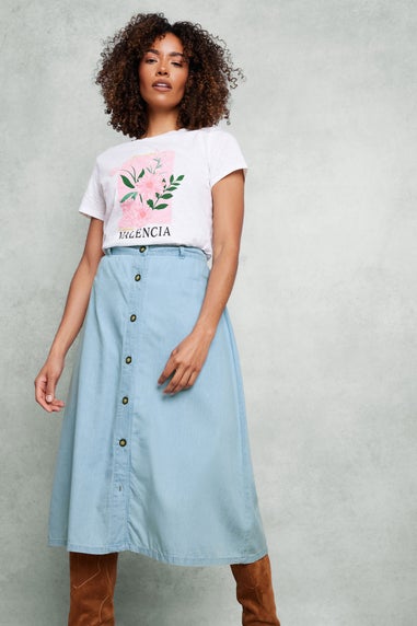 M&Co Light Blue Woven Button Through Midi Skirt