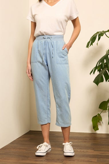 M&Co Blue Light Wash Drawstring Cropped Trousers