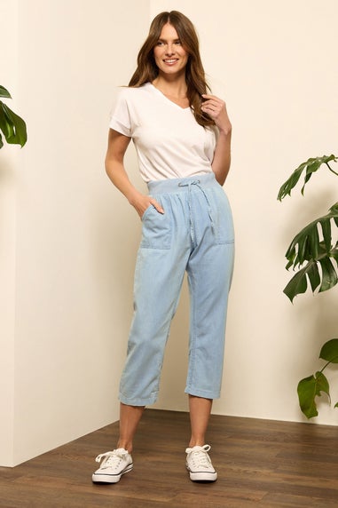 M&Co Blue Light Wash Drawstring Cropped Trousers