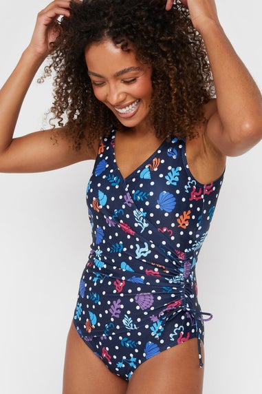 M&Co Navy Blue Ocean Spot Print Wrap Swimsuit