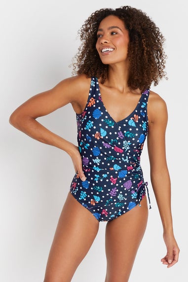 M&Co Navy Blue Ocean Spot Print Wrap Swimsuit