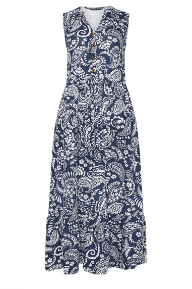 M&Co Navy Blue Paisley Print Sleeveless Midi Dress
