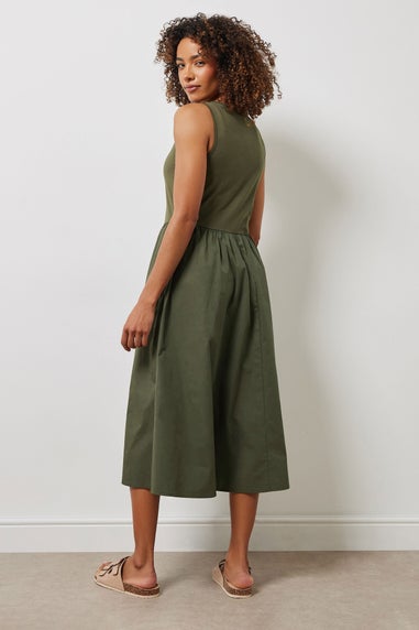 M&Co Khaki Green Sleeveless Cotton Midi Dress