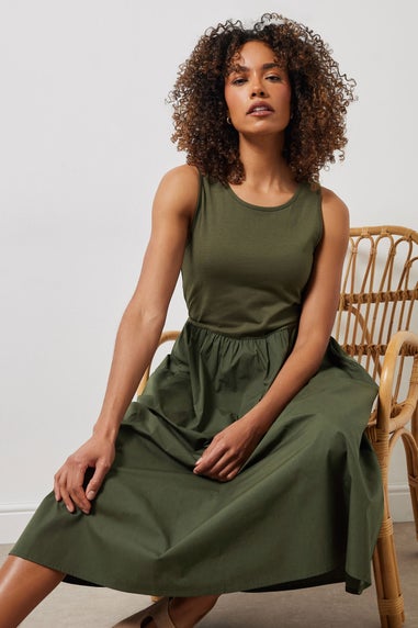 M&Co Khaki Green Sleeveless Cotton Midi Dress