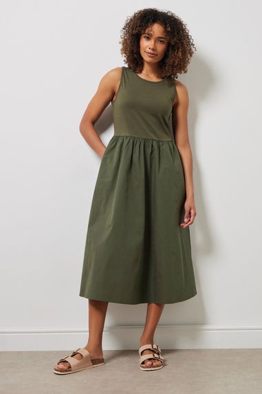 M&Co Khaki Green Sleeveless Cotton Midi Dress