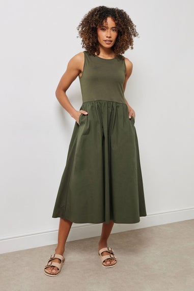 M&Co Khaki Green Sleeveless Cotton Midi Dress