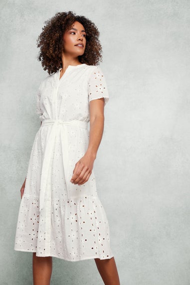 M&Co White Cotton Broderie Button Through Dress