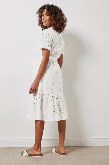 M&Co White Cotton Broderie Button Through Dress