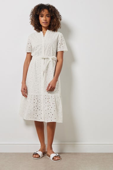 M&Co White Cotton Broderie Button Through Dress