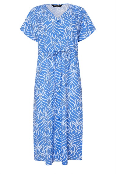 M&Co Blue Leaf Print Tie Waist Dress