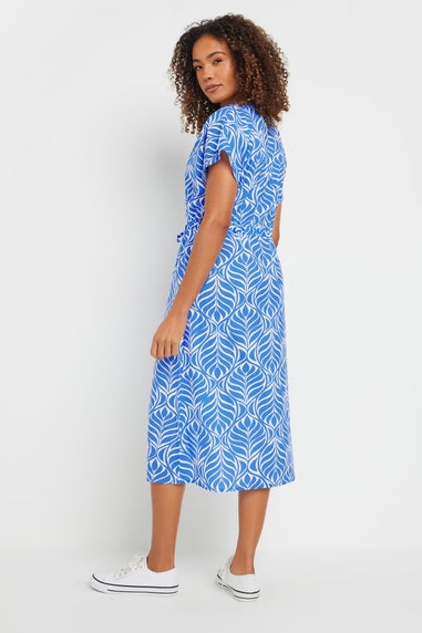 M&Co Blue Leaf Print Tie Waist Dress