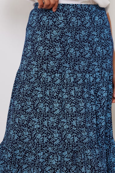 M&Co Navy Blue Floral Tiered Maxi Skirt