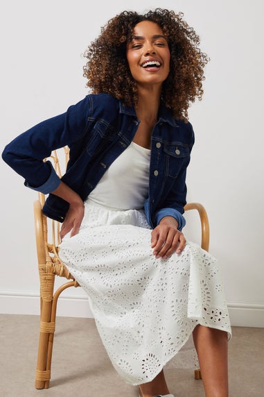 M&Co White Cotton Broderie Midi Skirt