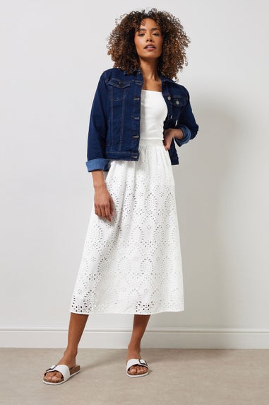 M&Co White Cotton Broderie Midi Skirt