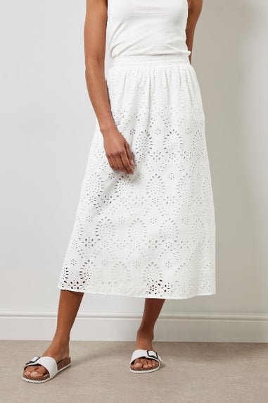 M&Co White Cotton Broderie Midi Skirt
