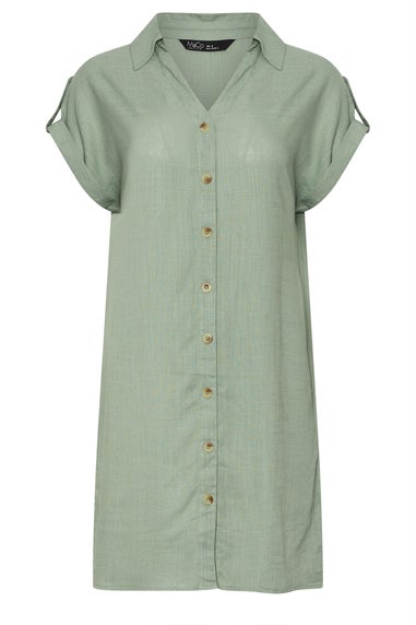 M&Co Petite Sage Green Relaxed Linen Shirt Dress
