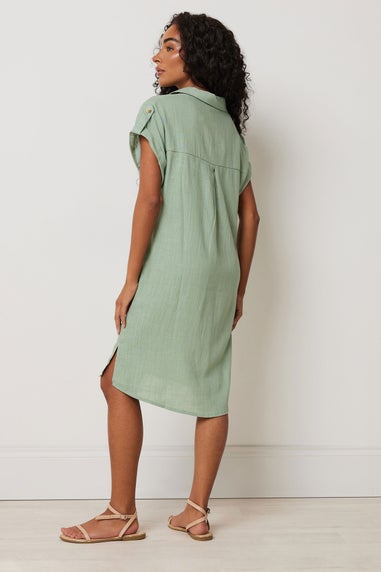 M&Co Petite Sage Green Relaxed Linen Shirt Dress