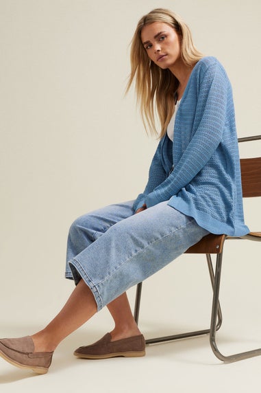 M&Co Petite Blue Pointelle Detail Cardigan
