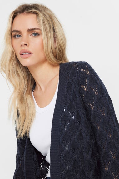 M&Co Petite Navy Blue Crochet Cardigan