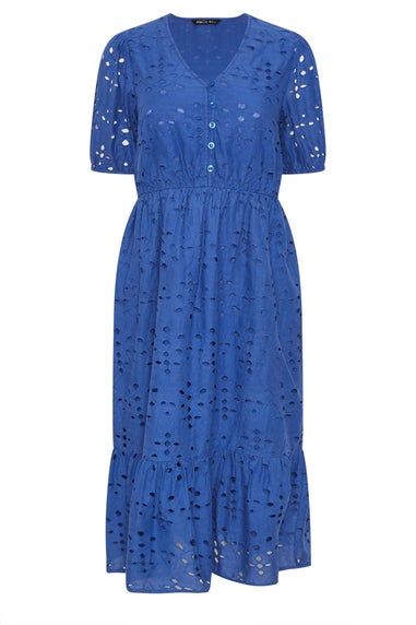 M&Co Petite Blue Cotton Broderie Tiered Dress