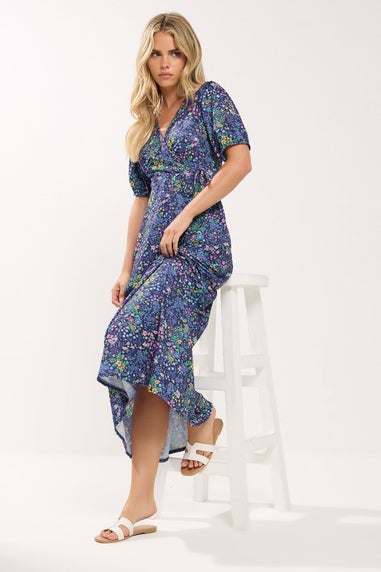 M&Co Petite Navy Blue Ditsy Floral Wrap Maxi Dress
