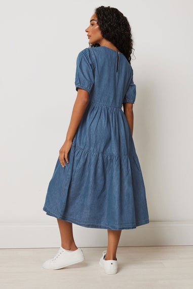 M&Co Petite Blue Denim Tiered Dress